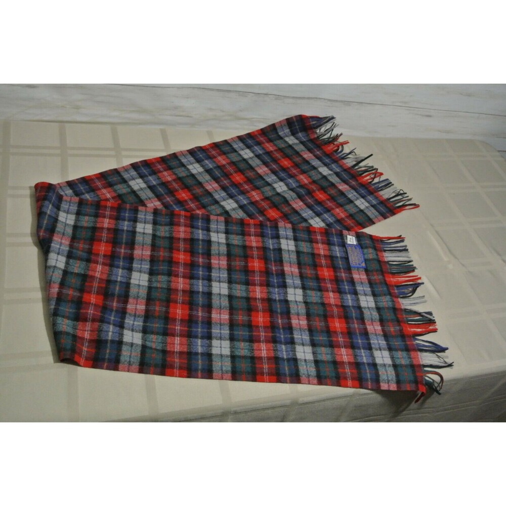 PENDLETON Blue Red Gray Green 100% PURE WOOL Plaid Scarf Men Womens Tassel